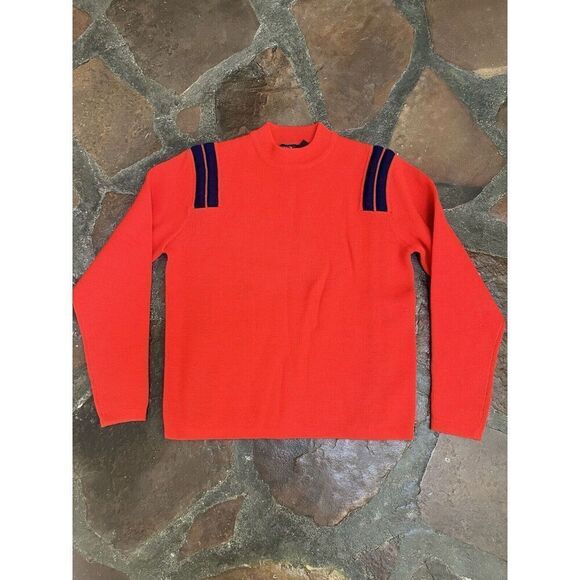 Vintage 80’s Wool Ski Sweater Red W/ Blue Stripping Mock Neck Men’s M - Picture 12 of 12